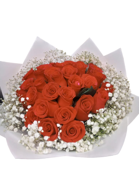 Medium Red Roses & Gypsophila